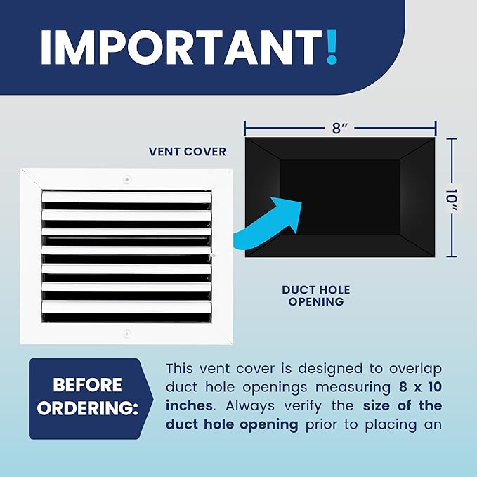 8x10 Inch (Duct Opening) Aluminum 1-Way Air Flow Vent – HVAC Vent Cover for Wall or Ceiling – Quiet HVAC Wall Register - Multi-Shutter Damper – Adjustable Curved Blade - Plastic Seal for Tight Fit