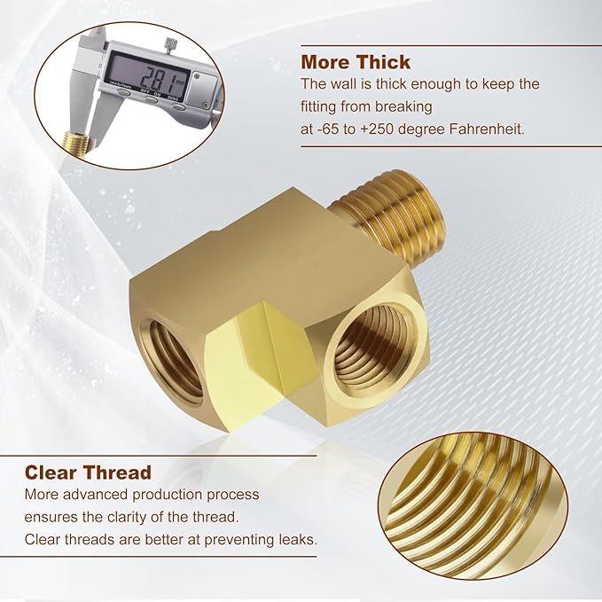 5pcs 1/4" Brass Tee Fittings 1/4" NPT Female Pipe to 1/4" NPT Male to 1/4" NPT Female Brass Barstock Street Tee Pipe Fittings 3 Way for Joining Pipe