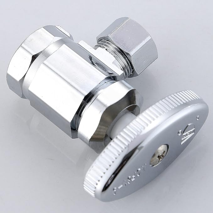 (5-Pack) Cyrret Angle Stop Shut off Valve Multi-Turn 1/2-Inch FIP Inlet X 3/8-Inch Compression Outlet, No Lead Brass Chromed, CUPC NSF AB1953 Approved