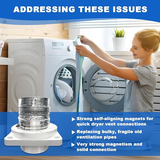 Magnetic Dryer Vent Coupling-Quick Connection and Disconnection Strong Magnet Self-Alignment Design Quick-Installation Dryer Magnetic Vent Connector Airtight Seal Dryer Vent Connector Kit