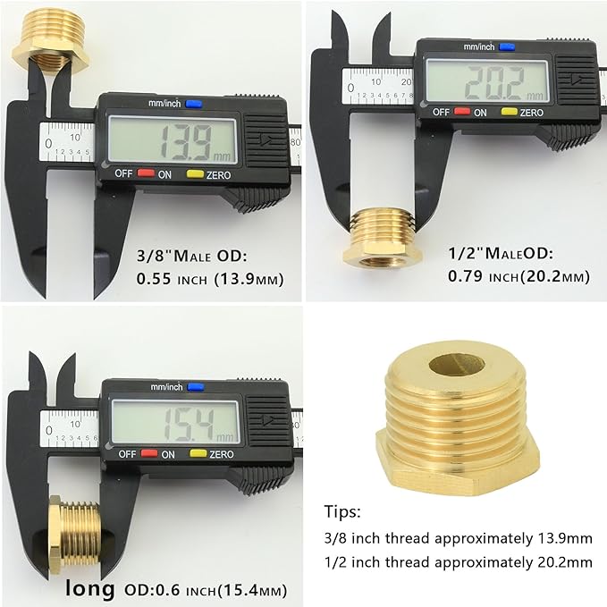 1/2 to 3/8 inch reducer faucet adapter - compressed brass pipe fittings, 3/8 "female to 1/2" male water supply pipe adapter for RV kitchen water supply pipes, compatible with 3 pipe fittings
