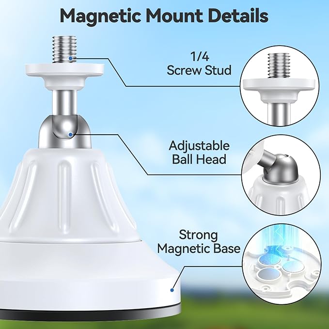 Magnetic Wall Mount for Security Cameras, Universal 1/4″ Screw, Adjustable Angle, Strong Magnet, No-Drill, Indoor/Outdoor, Tabletop & Wall Cameras, Compatible with Ring, Arlo, Wyze (White, 2 Pack)