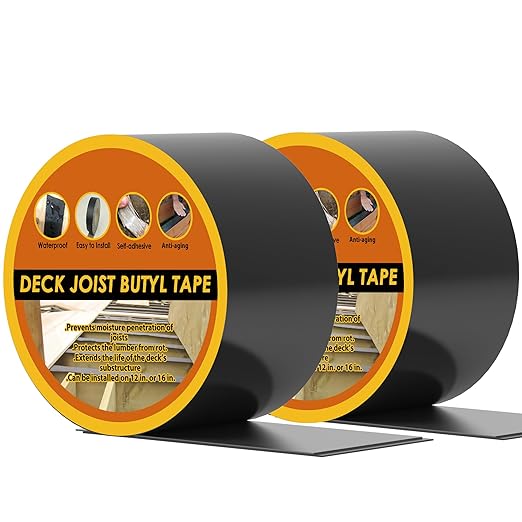 Butyl Deck Tape 2" x 50' with 2 Rolls, Joist Tape 2 inch for Decking, Waterproof and Anti-Corrosion Flashing Tape for Deck, Joist, Roofs, Beams, RV, Doors, and Fences