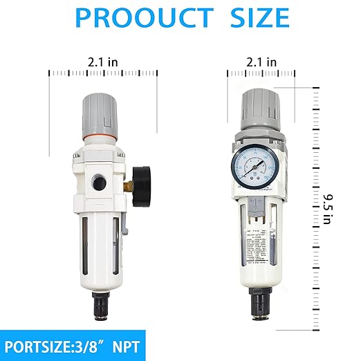 XingNEeng 3/8" NPT Compressed Air Filter Regulator Lubricator Combo, Auto-Drain Water/Oil Trap Separator, Gauge(0-150 psi), Poly Bowl, Metal Bracket, 5 Micron Brass Element, for Pneumatic Systems