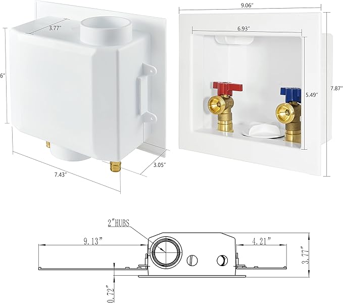 EFIELD Washing Machine Outlet Box, 1/2-inch Pex Crimp Inlet with Center Drain, White,(WM002)