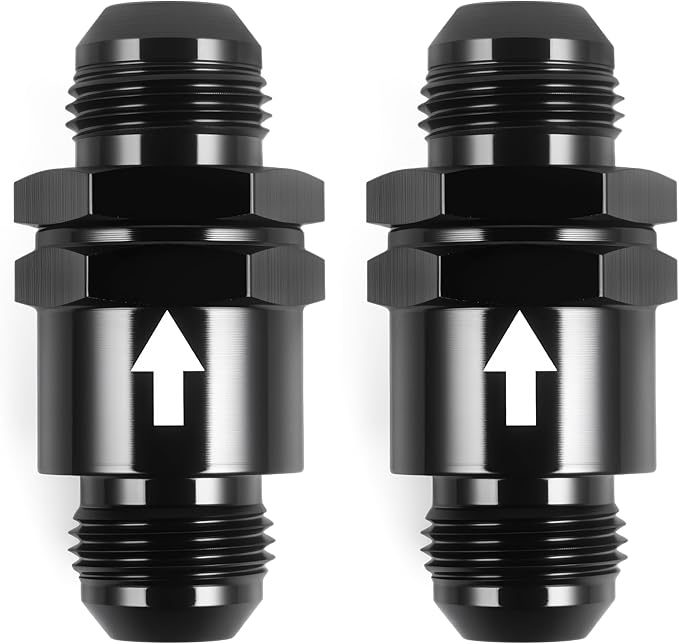 AN8 One Way Non Return Check Valve 8AN to AN8 Male Flare Inline Fitting Aluminum Black 2PCS