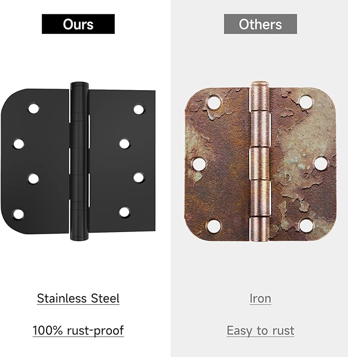 3 Pack 4in Black Door Hinges Stainless Steel Hinges Interior Door Hinges Black Matte with Square & Round Corners Perfect for Heavy-Duty Front & Back Door, Antirust & No Squeaks