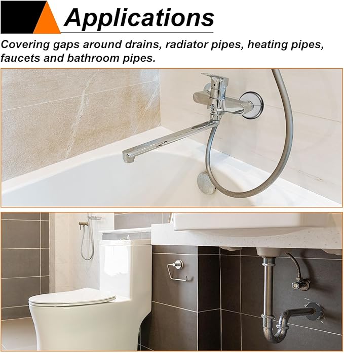 HARFINGTON 4pcs Wall Split Flange 17mm/0.7" Self-Adhesive Plumbing Cover Plates ABS Plastic Round Escutcheon Plate Buckle Design for Water Pipe Bathroom Kitchen Decoration, Gray