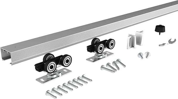 JUBEST 5.3FT Commercial Grade Pocket Door Hardware and Track Set, Sliding Door Hardware 60.7", Durable and Smoothly, Easy to Install