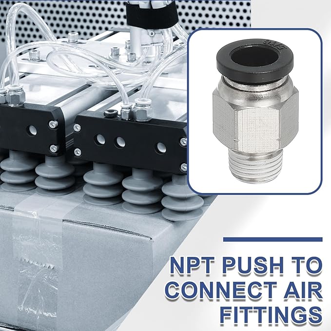 MECCANIXITY 2 Pcs NPT Push to Connect Air Fittings, Male Straight 5/16" Tube OD x 1/8" NPT Thread Air Quick Connector Coupling Adapter for Gas Hose Pneumatic Tools, Black