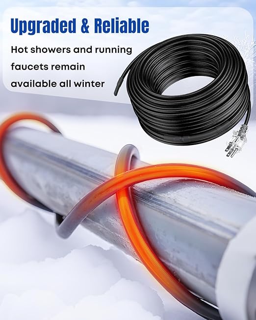 Pawfly 50 FT Heat Tape for Water Pipes, 8 W/ft 120 V Pipe Heating Cable, Self-Regulating Heating Trace for Pipes Freeze Protection, Roof Heat Cable for Pipe Roof Gutter, Keep Water Flowing at -40 °F