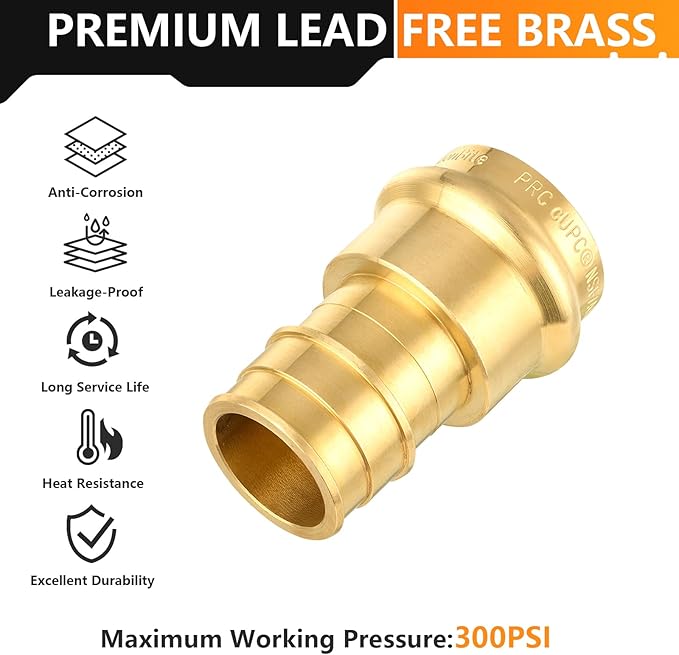 40-Pack HeSun Copper Press Fitting Adapter, 1/2" PRESS X 3/4" PEX-A Expansion F1960 Coupling, LF Brass