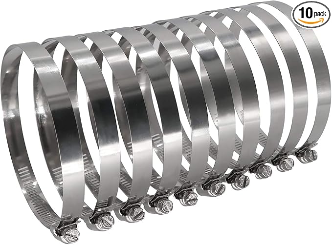ROADFORMER 5" Worm Gear Hose Clamp - SAE 80 Size, Full Stainless Steel with 1/2" Band Width, Working Range 116mm - 140mm Hose Clamps,10 Pack