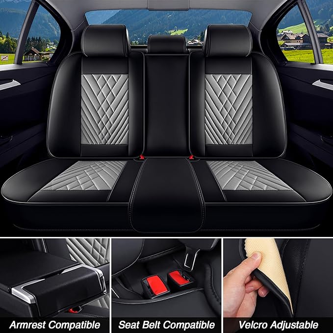 Car Seat Covers for Jaguar E-PACE 2018-2024,Breathable Nappa Leather Car Seat Protector,Full Seat Cover Automotive Seat Cushion with Airbag Compatible(5 Seats,Black-Gray)