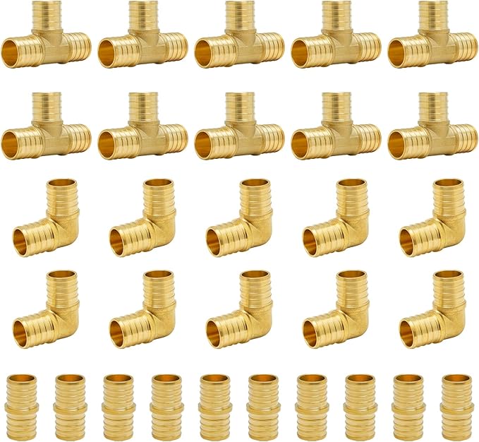 SUNGATOR 30-Pack 1 Inch PEX Fittings, 10 Each Elbow Tee Coupling, No Lead Brass, Pex Fittings 1 Inch Assortment, UPC, NSF Certified