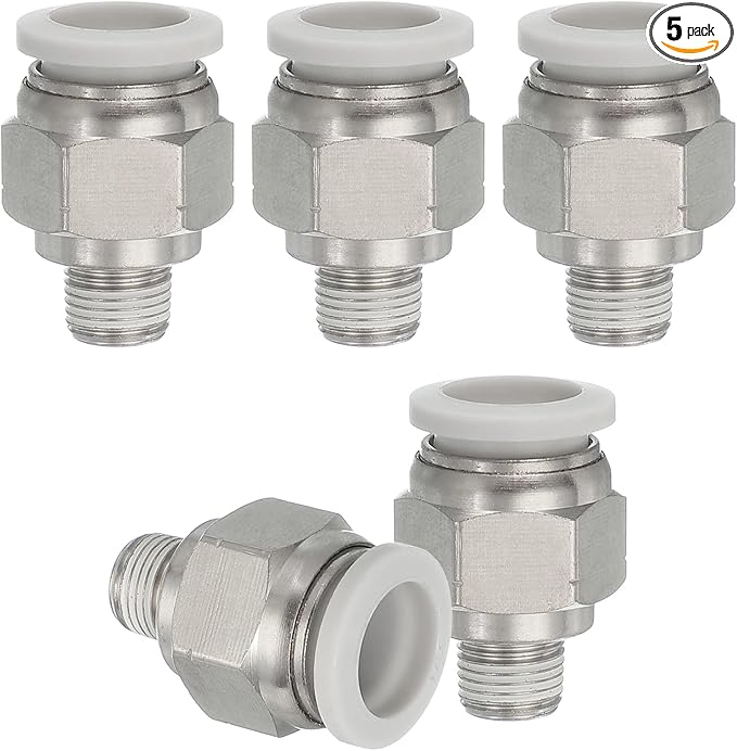 MECCANIXITY 5 Pcs NPT Push to Connect Air Fittings, Male Straight 1/2" Tube OD x 1/8" NPT Thread Air Quick Connector Coupling Adapter for Gas Hose Pneumatic Tools, White