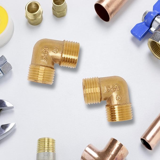 2pcs Brass Pipe Fitting 90 Degree Elbow 1/2" NPT Male to 1/2" NPT Male Pipe Fittings