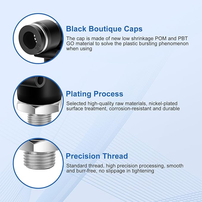 10 Pcs Push to Connect Fittings 3/8 Inch Tube OD x 1/8 Inch NPT Thread Pneumatic Male Elbow Quick Connect Air line fittings