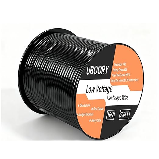 16/2 Low Voltage Landscape Wire, 16 Gauge 2 Conductor 500 Feet, Low Voltage Wire, Outdoor Direct Burial Electrical Wire