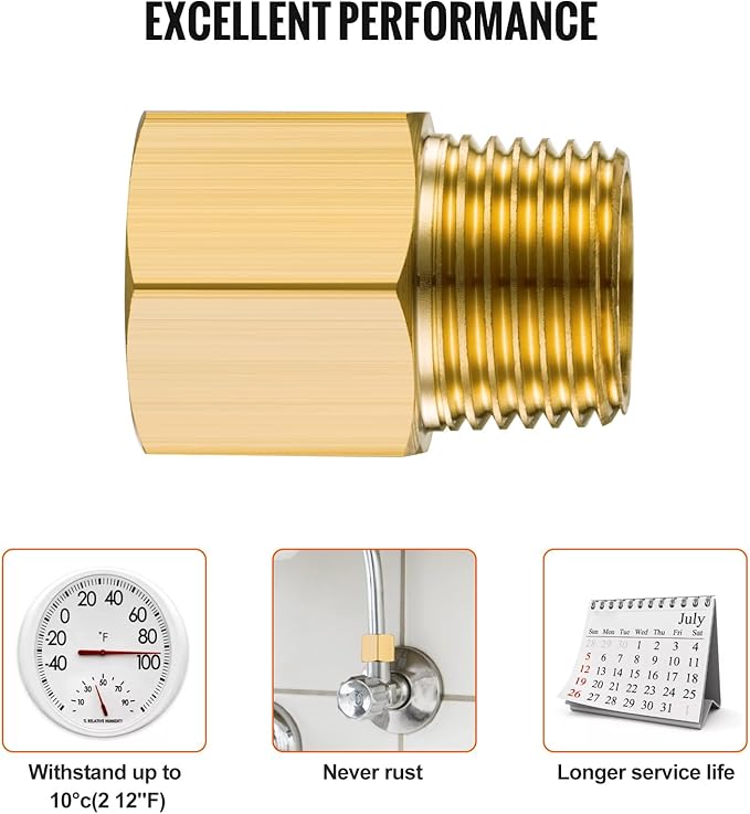 2PCS Brass Pipe Fitting, 3/8" Female x 1/4" Male NPT Thread Brass Hex, Adaptor 1200psi High Pressure