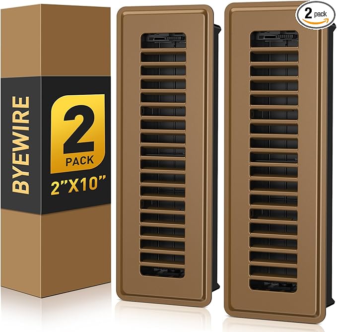 Floor Register 2x10, 2 Pack Floor Vent Covers, Adjustable Steel Air Supply Register Vent Covers Grill, Rust-Proof Vent Covers for Home Floor and Sidewall, Brown