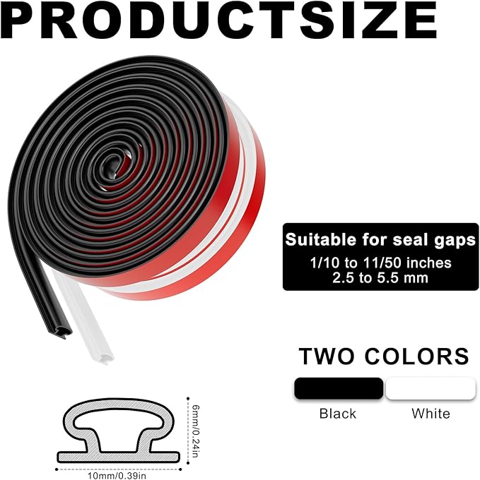 Weather Stripping Door Seal Strip, D Shape Rubber Door Weather Stripping,Self Adhesive Doors Seal Strip for Window Frame Weatherstripping Soundproofing Insulation (White, 23FT)