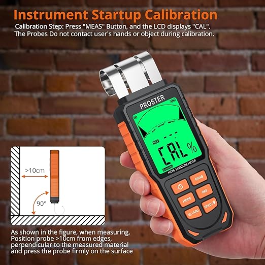 Proster Rechargeable Moisture Meter - Wall Moisture Meter with 5 Modes (Index, Concrete, Cement, Plaster, Wood) & 3-Colour Screen, Pinless Damp Tester with Visual & Sound Alerts Detects up to 40mm