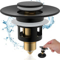 Hibbent All Metal Universal Bathroom Sink Stopper for 1.1''~2.3'' Basin, Pop Up Sink Drain Strainer, Brass Bullet Core Push Type Stopper, Stainless Steel Anti Clogging Drain Filter, Matte Black