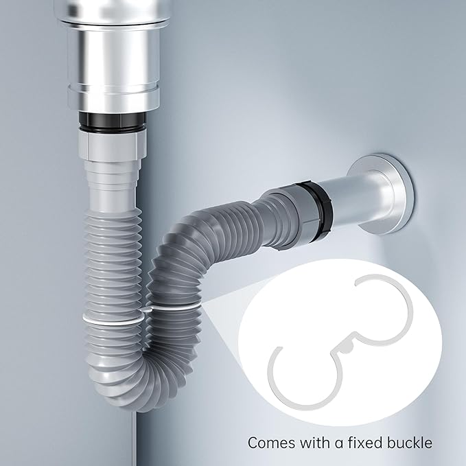 2 Pack Expandable Flexible 1 1/2" or 1 1/4" P-Trap Pipe for Single Kitchen Sink, Drain Pipe Kit With Adapter Seal Ring, for Kitchen Sink Drainage and Garbage Disposal (Gray)