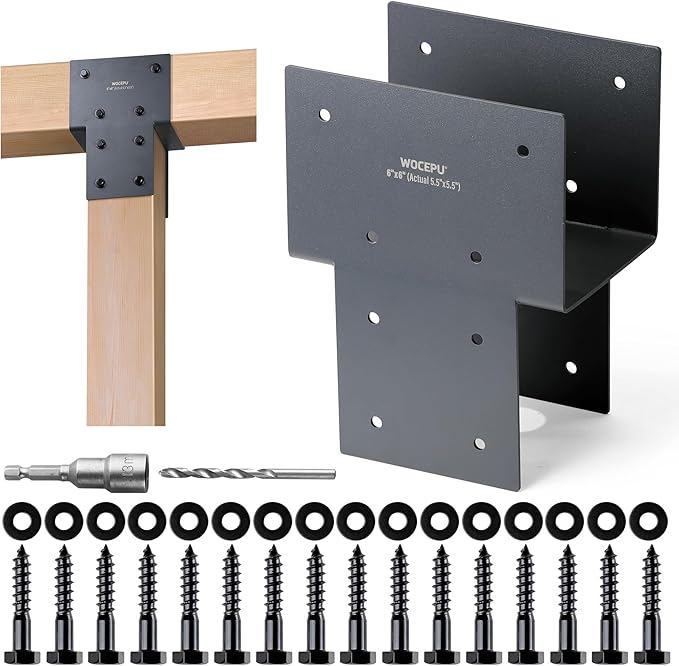 1 Pack Heavy Duty 6x6 (Actual 5.5"x5.5") Stainless Steel Post Caps Tie Bracket, Fit Connecting Wood Gazebo, Deck Patio Post and Wood Beams Bracket (Dark Ggray)