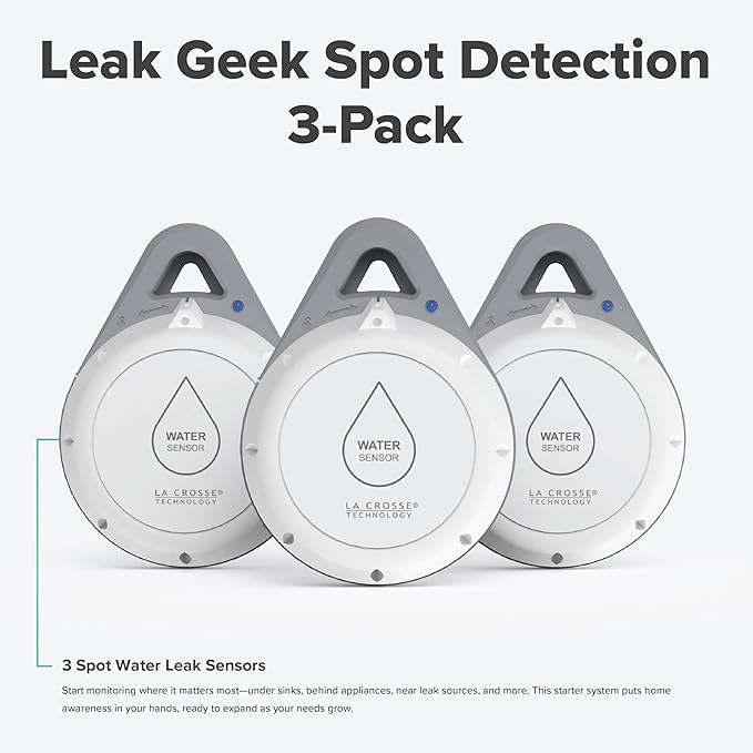 Leak Geek Spot Detection Wi-Fi Alert System with The Bridge Gateway and 3 Water Leak Spot Detection Sensors