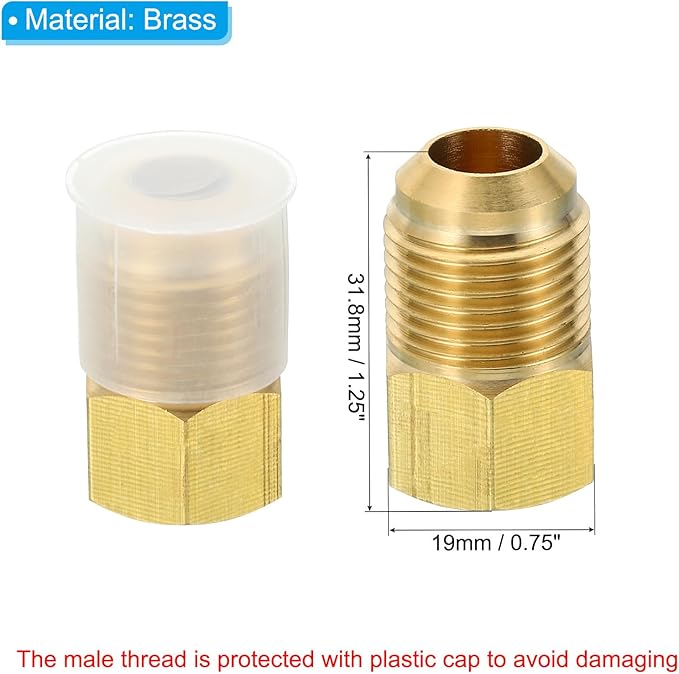 PATIKIL 1/4 Inch(7/16-20UNF) Female Flare x 1/2 Inch(3/4-16UNF) Male Flare Connector, SAE 45 Degree Brass Adapter Pipe Fitting for Air Gas Line Refrigeration HVAC