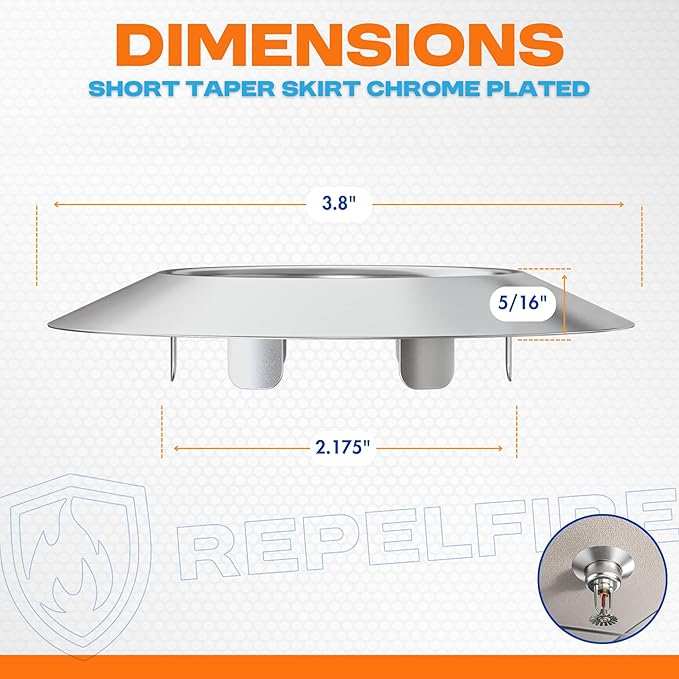 Fire Sprinkler Escutcheon Skirt, Short TAPER Escutcheon Pendant Skirt Chrome Plated, Works with Standard 401 Style Cup, Short Cup, and Retrofit 2 Piece Cup, Fire Sprinkler Skirt