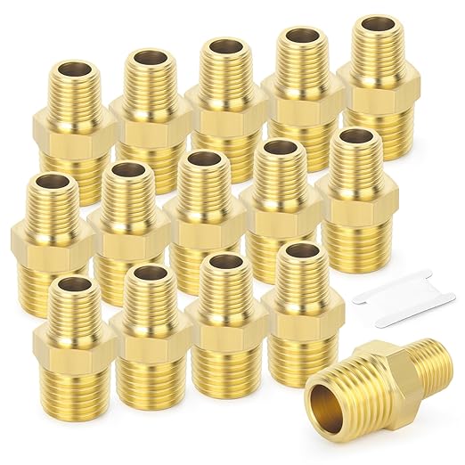 TAISHER 15PCS Brass Pipe Fitting, Reducer Adapter, Hex Nipple, 3/8-Inch Male Pipe x 1/4-Inch Male Pipe