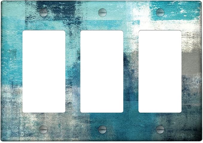 Turquoise Teal Grey 3-Gang Rocker Light Switch Cover Abstract Art Decorative Wall Plate Cover Modern Electrical Outlet Covers