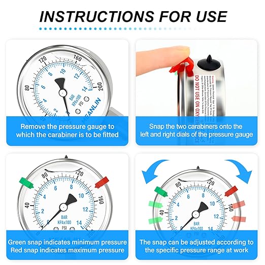 MEANLIN MEASURE 0~200Psi Liquid Filled Pressure Gauge Stainless Steel with 316 Stainless Steel Joint 1/4" NPT 2.5" FACE DIAL for Air Compressor Air Regulator Water Filter Lower Mount, with 2PCS Snaps