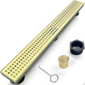 24 Inch Linear Shower Drain Bathroom Kitchen Golden Floor Drain Removable Capsule Pattern Cover Accessories Shower Drain 304 Stainless Steel Drain with Hair Strainer Adjustable Leveling Feet