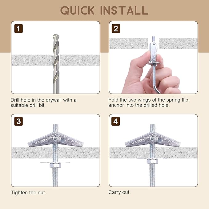 64Pcs M6×70 Heavy Duty Carbon Steel Ceiling Hooks Spring Toggle Wing Bolts Wall Fixing Ceiling Hooks Pothook Wall Fixing Anchors Ceiling for Hanging Plants