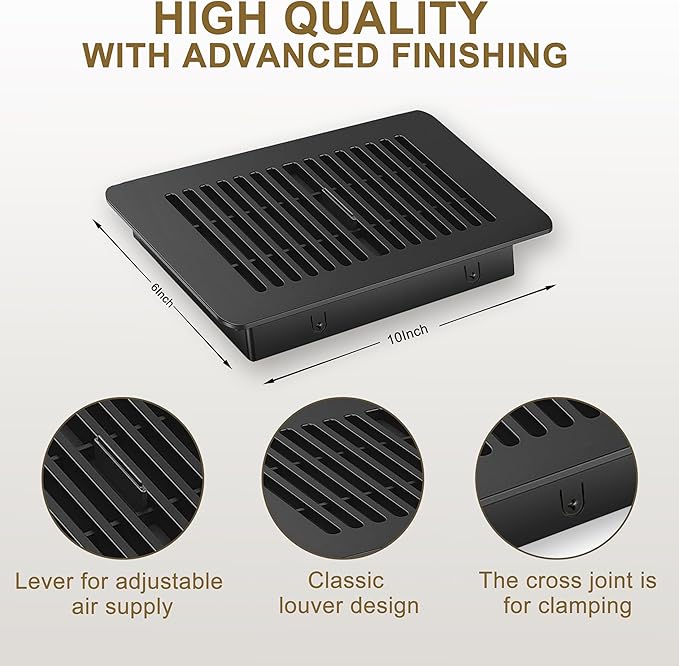 Floor Register 6x10, Floor Vent Cover, for Home Floor Sidewall Office or Ceiling Vent, Vent Covers for Home Floor 2 Pack (Black)