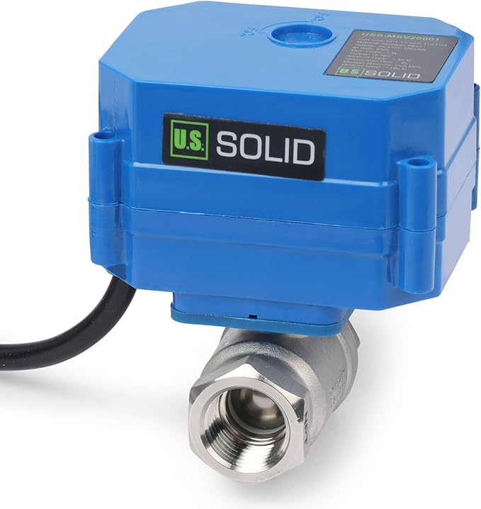 U.S. Solid 1/2" NPT 2-Way Motorized Ball Valve with US Plug 110VAC 304 Stainless Steel Electrical Ball Valve, Auto Return, Normally Closed, IP65, NSF Certified