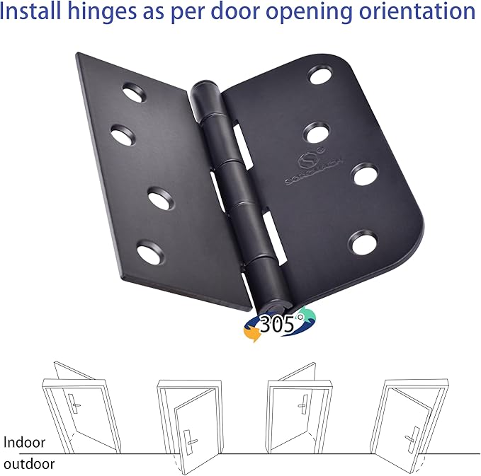 Door Hinge 4 Inch Interior Door Hinges Satin Nickel 4 Inch Interior Hinges Flat Iron Hinge 4"x 4" Door Hardware 5/8" Radius - 12 Pieces