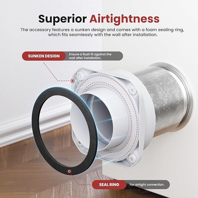 Magnetic Dryer Vent Coupling FR ABS V-0 Dryer Vent Connector Kit Airtight Seal Easy to Clean Quick Connector Including a 2.6ft 4" Duct and two Clamps, White, SDV180