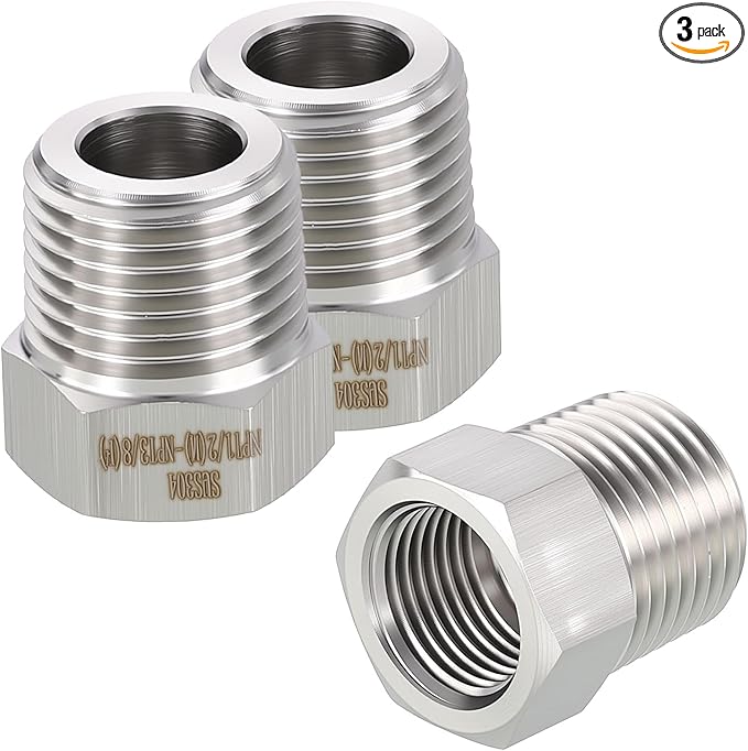 3 Pack 304 Stainless Steel Male to FeMale Adapter, 1/2" Male NPT x 3/8" FeMale NPT Hex Bushing Reducer for Industrial, Automotive, Fluid Transfer, Home Gardening, Water Treatment