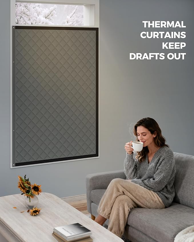 Window Insulation for Winter, Curtain Size 39 x 32 Inch, Thermal Insulated Window Cover Kit, Oxford Cloth Thick Cotton Filled, Fits up to 36'' × 30'' Windows, Grey