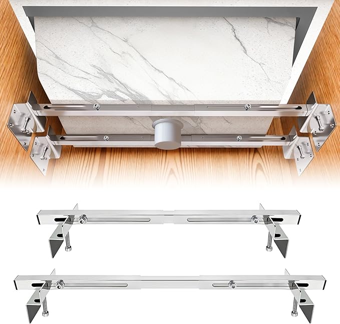 Undermount Sink Brackets Support -Adjustable Stainless Steel Heavy Duty Under Mount Sink Support Kit, Under Sink Mounting Brackets & Kitchen Sink Installation Parts 31.8-47.2 inches (81-120cm)
