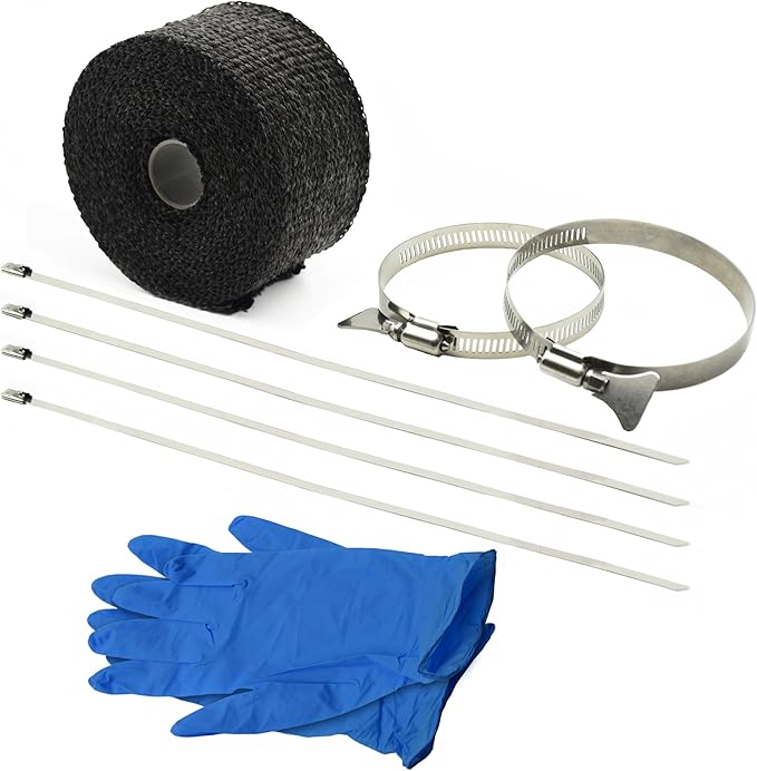DOBTIM Fireproof Pipe Wrap Insulation 2" Wide X 16' Long, Fiberglass Heat Shield Tape Pipe Webbing for Stove Flue Protector with 2 Clamps, Black