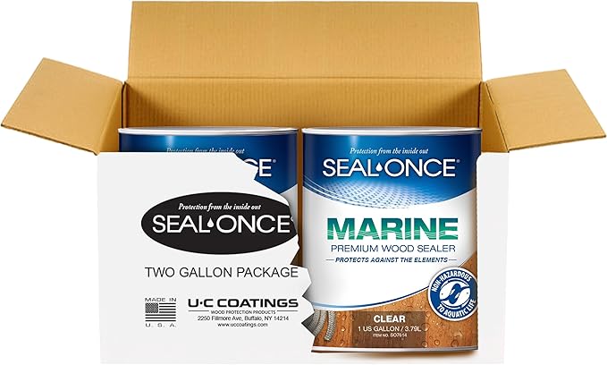 SEAL-ONCE Marine Ready Mix - 2 Gallon Penetrating Wood Sealer Waterproofer & Stain (Clear). Water-Based, Ultra-Low VOC Formula for high-Moisture Areas to Protect Wood Docks, Decks & Piers.