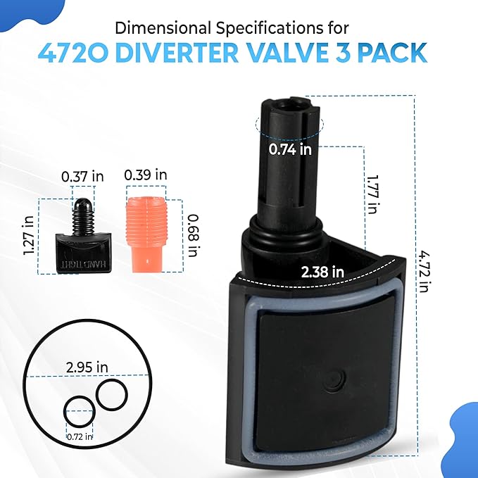 Replacement 4720 Diverter Valve 3-Pack with O-Rings Repair Kit – Works with 1.5" and 2" Diverter Valves – Compatible with 2 & 3 Port Gray Pool Spa Valves – Durable Seals & Easy Install