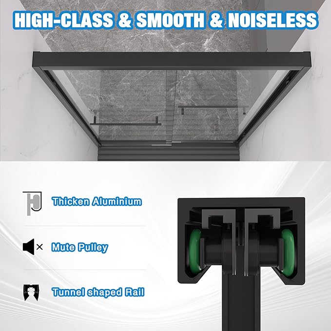 KEIKI Double Sliding Shower Door 44"-48" W x 72" H, 5/16 inch Tempered Glass Door for Walk-in Shower,Bypasss Bathroom Shower Enclosure, with Towel Bar & Mute Sliding Rollers,Matte Black Finished