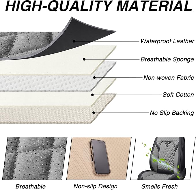 Car Seat Covers for Jaguar E-PACE 2018-2024,Breathable Nappa Leather Car Seat Protector,Front Seat Cover with Pillow Automotive Seat Cushion with Airbag Compatible(Front Seats,Black-Gray)